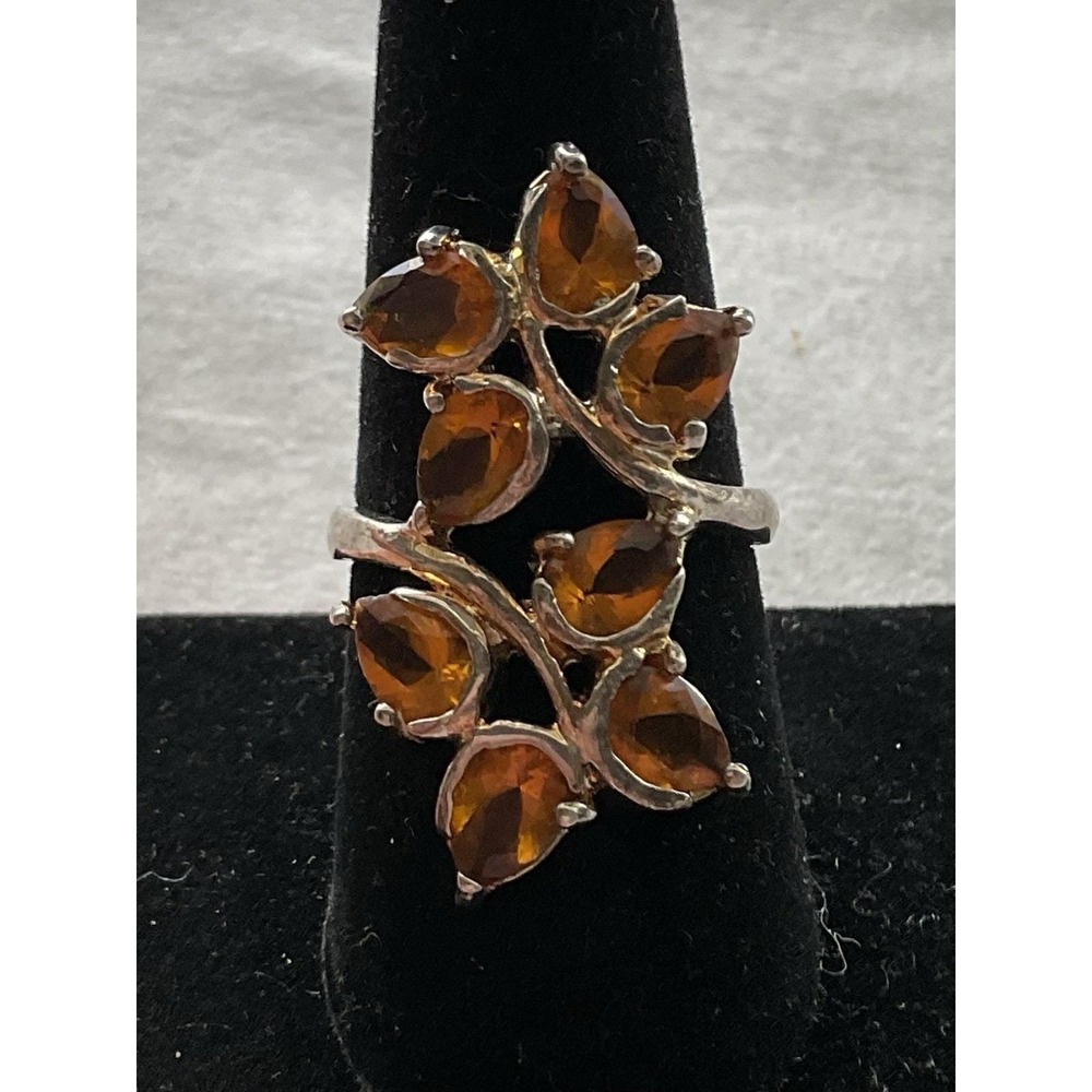 Vintage 925 Sterling Silver Leafy Branch Gemstone Ring Size 8 Estate Jewelry